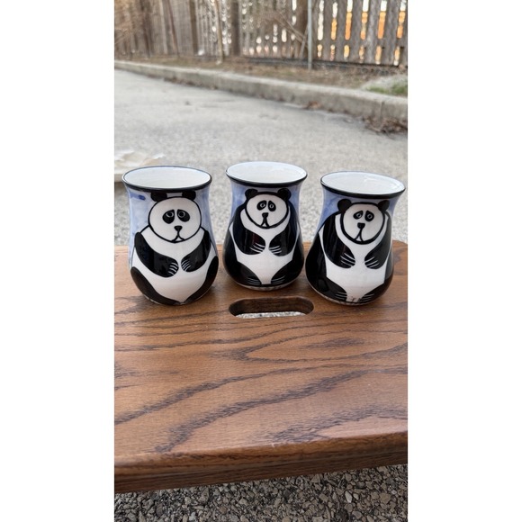 Other - Karen Donleavy Designs Panda Mug Set of 3 Hand Painted Pottery Cups